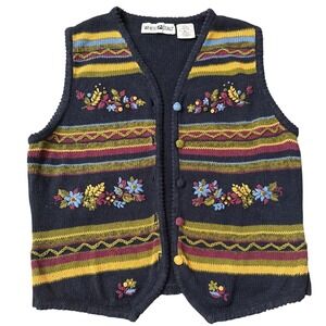 White Stag Sweater Vest Embroidered Floral XL Grandmacore Cottagecore